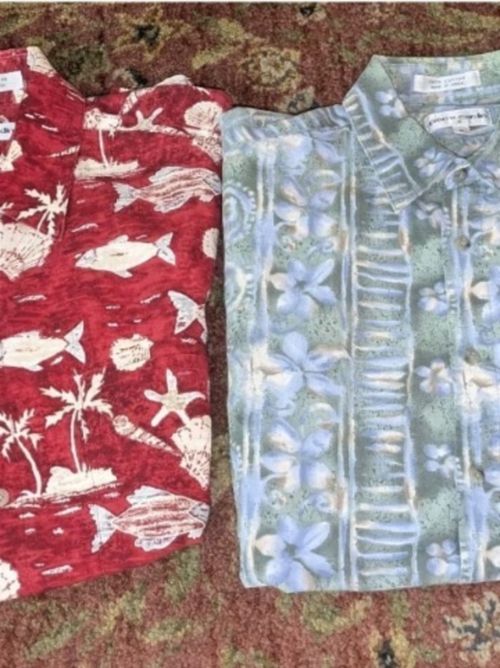 Two Pierre Cardin Red & White Tropical Print Button-Up Shirt Sz M